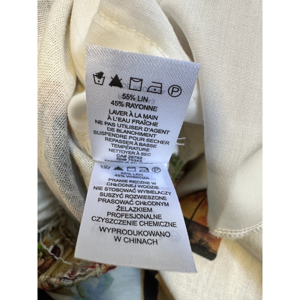C&C California Small Linen Blend Vacation Print Wide Leg Pants Ivory Multi - Picture 8 of 13